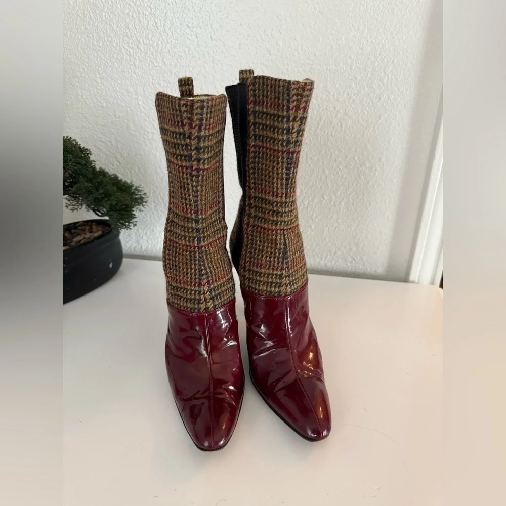 Dolce & Gabbana  Burgundy and Plaid Heeled Boots - Picture 9 of 10